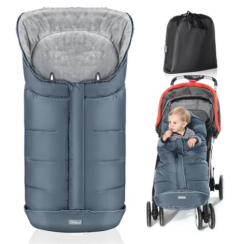 Vista 16 de Orzbow - Saco de dormir cálido universal para cochecito, saco para clima frío, piecera impermeable para niños pequeños (negro, grande) Ultra-Plush