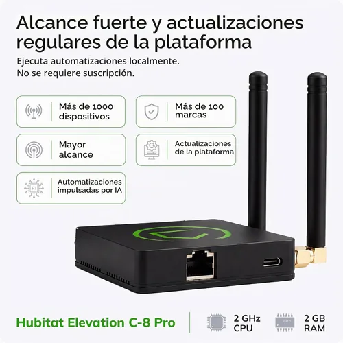 Vista 2 de Hubitat Elevation C‑8 Pro Smart Home Hub, control local y automatizaciones Works with Ring, Alexa, Google Home, Apple HomeKit, Compatible with