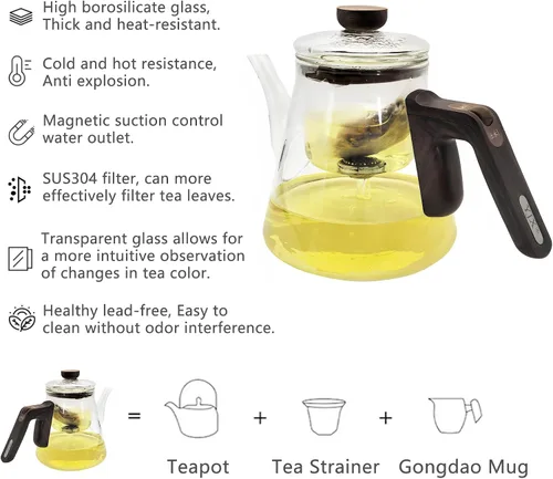 Vista 13 de YJX - Tetera magnética de vidrio de 25.4 onzas, infusor de té encantado