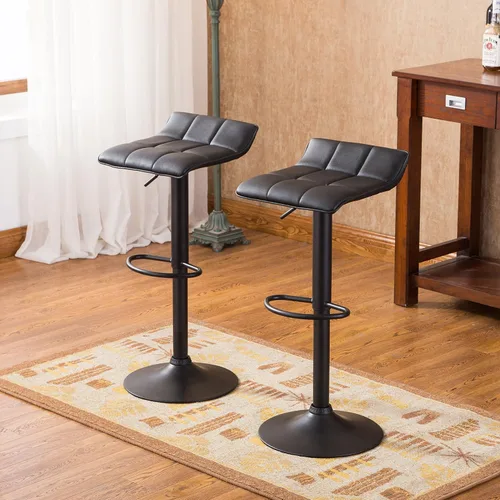 Vista 4 de Roundhill Furniture Belham Taburete giratorio de piel regenerada ajustable (2 unidades), color negro