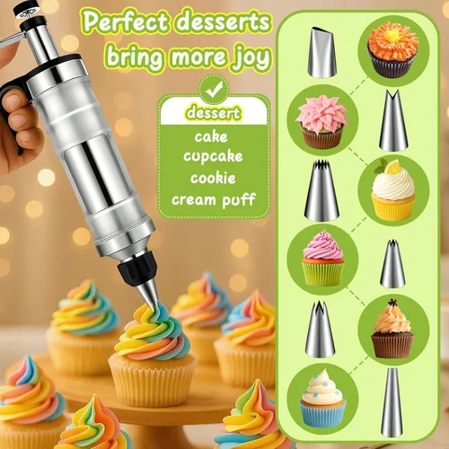 Vista 2 de FANTEXY Juego de Jeringas para Decorar Postres, Kit de Manga Pastelera de Acero Inoxidable, Herramientas para Decorar Pasteles, 6 Boquillas de Manga