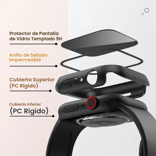 Vista 8 de Funda de privacidad impermeable para Apple Watch Protector de pantalla de 1.575 in, color negro y negro Negro+Negro