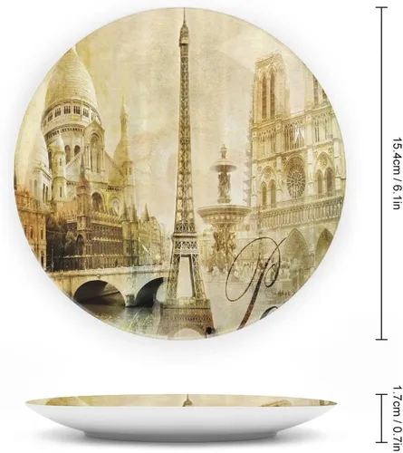 Vista 2 de Platos de cerámica, Platos de cerámica decorativos de París, paisaje antiguo, torre Eiffel Francia, lugares de interés, 6 pulgadas, para comedor