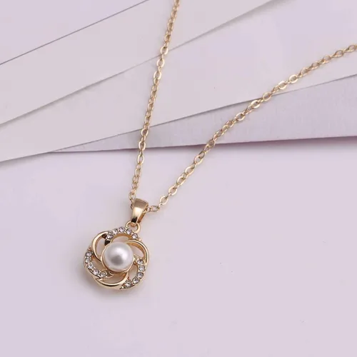 Vista 3 de Juego de joyas de dama de honor para mujer, chapado en oro de 18 quilates, plata y oro rosa, dije de nudo de amor con collar de perlas, aretes
