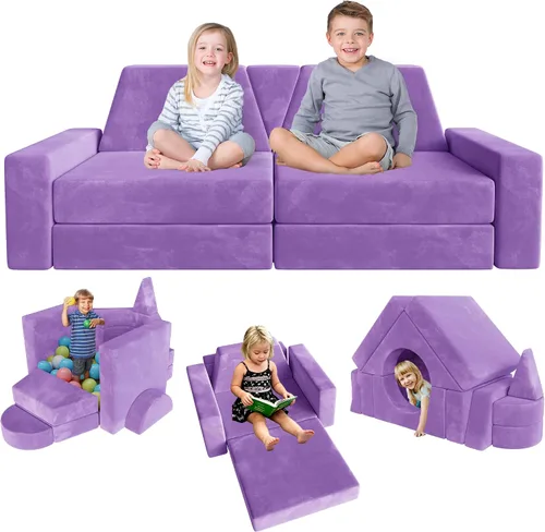 Vista 9 de 15 piezas Sofá de juego modular para niños, Sofá para niños pequeños y niños, sofás para niños pequeños, Kit de construcción de fortalezas con sofás