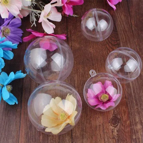 Vista 4 de 24 unidades de bolas de plástico acrílico transparentes rellenables, bolas transparentes de bricolaje para adornos de árbol de Navidad, decoraciones