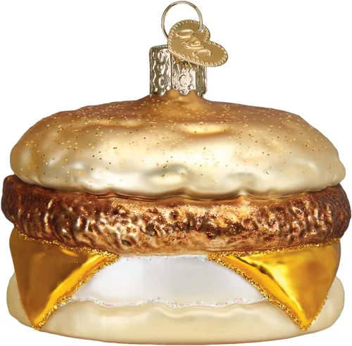 Vista 2 de Old World Christmas Adorno de vidrio soplado de sándwich de desayuno para árbol de Navidad, decoración navideña hecha a mano, comida - colección