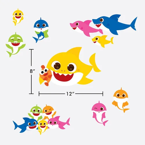 Vista 5 de Wall Palz Baby Shark Family - Juego de 8 calcomanías de pared de vinilo para decoración de baño, cuarto de bebé, dormitorio Baby Shark2