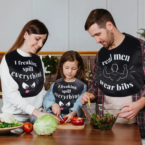 Vista 6 de Divertidos baberos para adultos para comer hombres, mujeres, ancianos, protectores de ropa, lavables, babero para adultos mayores
