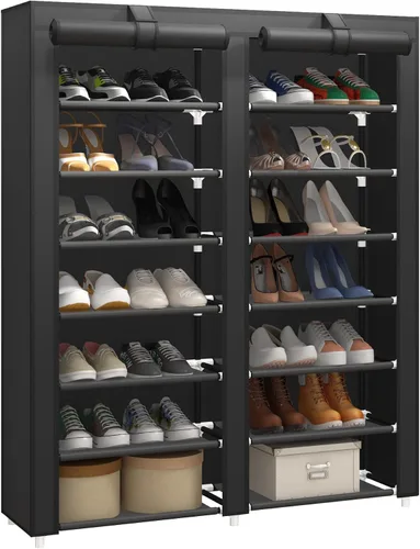 Vista 9 de JIUYOTREE Zapatero organizador de 7 niveles con cubierta a prueba de polvo, estante de armario con capacidad para hasta 28 pares para puerta, Gris