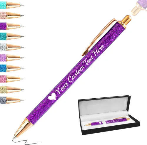Vista 9 de Bolígrafos con purpurina personalizados con nombre, bolígrafos bonitos y bonitos personalizados, bolígrafos retráctiles de tinta negra, suministros