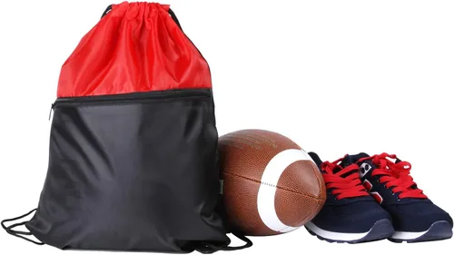 Vista 8 de ICObuty Bolsa deportiva de gimnasio para animadora, mochila con cordón, 6 unidades, poliéster 210D para presionar el calor, RojoNegro, Talla única