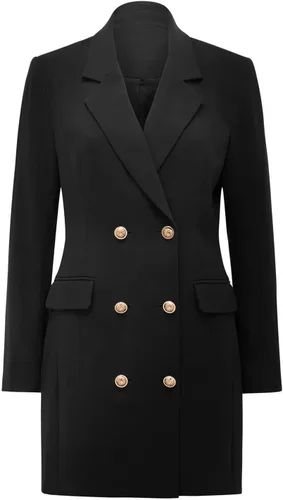 Vista 3 de futurino Mujer Casual Color Sólido Manga Larga Solapa Doble Botonadura Media Longitud Traje Oficina Blazer Outwear Negro