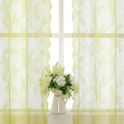 Vista 2 de Cortinas de encaje amarillo para dormitorio de 84 pulgadas de largo, elegantes paneles de cortina bordados con rosas francesas, cortinas duraderas