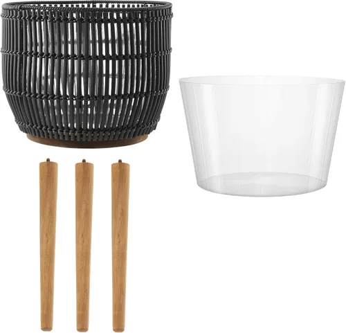 Vista 6 de Maceta Casafield para Interior con Soporte, Maceta de Piso Negra con Patas de Madera, Gran Cubierta de Maceta con Forro para Plantas de Casa