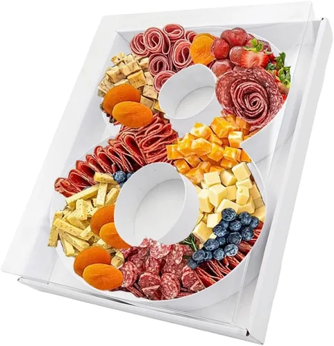 Vista 61 de Bandeja de papel rellenable de 12.5 pulgadas con números y letras de cartón, tablero de charcutería, bandeja para cupcakes dulces, caja decorativa