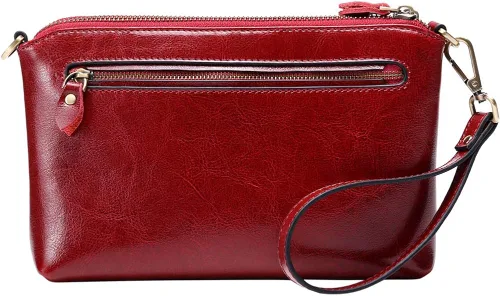 Vista 3 de Bolso bandolera pequeño de cuero para mujer, bolso de mano con asa superior