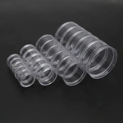 Vista 4 de NUEAYMS 1 juego de 5 capas cilíndricas apilables de plástico redondo transparente almacenamiento tarro caja para cuentas botones manualidades