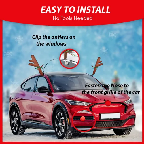 Vista 7 de ZONETECH Juego de cuernos de reno y nariz de automóvil de Navidad, accesorio de Rudolph con cascabel, decoración de disfraz automotriz para Juego