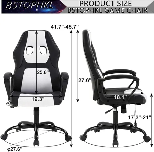 Vista 2 de Silla para videojuegos, silla de oficina de masaje, sillas ergonómicas de videojuegos, silla de computadora reclinable ajustable con soporte lumbar