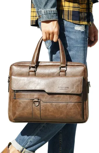 Vista 4 de Hebetag Bolso bandolera de cuero pequeño para hombres y mujeres, para viajes al aire libre, negocios