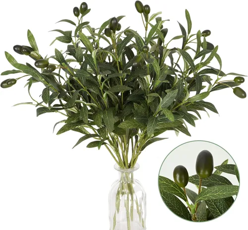 Vista 13 de Waipfaru Ramas de olivo artificiales para jarrones, ramas de olivo con aceitunas realistas, tallos de vegetación artificial para centros de mesa