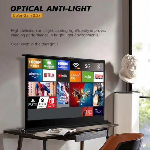 Vista 5 de Pantalla de proyector de 50 pulgadas, pantalla de proyector 16:9, soporte de trípode retráctil para sala de reuniones de cine en casa, escuela