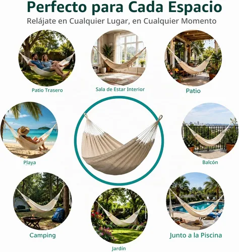 Vista 7 de Hamaca para 1-2 personas, capacidad de 475 libras, hamaca mexicana tejida a mano, 100% algodón suave, hamaca maya de 9.8 pies para patio, patio