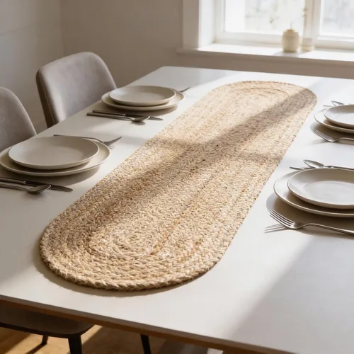 Vista 3 de CRAFT TRADE Camino de mesa trenzado de yute para bodas, fiestas, casa de campo, rústico, vintage, tejido hecho a mano, sisal Weeker natural, 13 x 36
