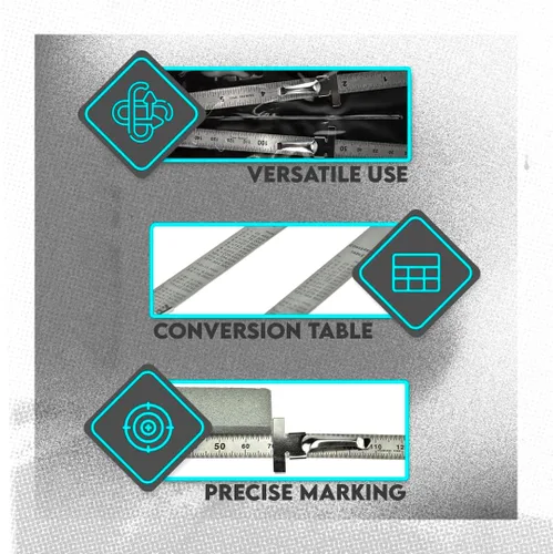 Vista 3 de SE Juego de reglas métricas SAE de acero inoxidable - Herramienta de medición de regla de precisión de acero inoxidable - Clips desmontables - Juego