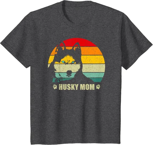 Vista 9 de Husky Mom Retro Dog Lover Mother Siberian Huskies Tee Women T-Shirt Asphalt Grey