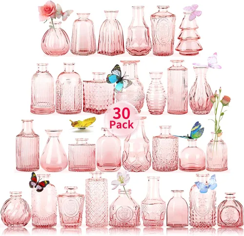 Vista 26 de Jarrones de Vidrio para Capullos en Juego a Granel de 30 Piezas, Pequeños Jarrones de Vidrio para Flores como Centros de Mesa de Boda para Mesas