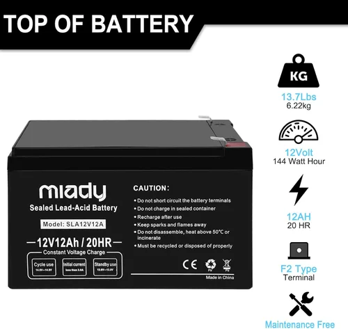 Vista 2 de Miady 12V 12Ah - Batería recargable de ácido de plomo sellada (paquete de 2)