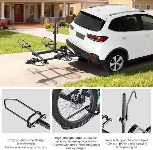 Vista 5 de NAIZEA Soporte de enganche para 2 bicicletas, capacidad de 270 libras, compatible con E-Trikes y bicicletas E, combinación libre multifuncional