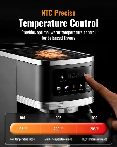 Vista 4 de SHARDOR Máquina de café expreso de 20 bares, máquina de café espresso profesional con espumador de leche y pantalla táctil, máquinas de café
