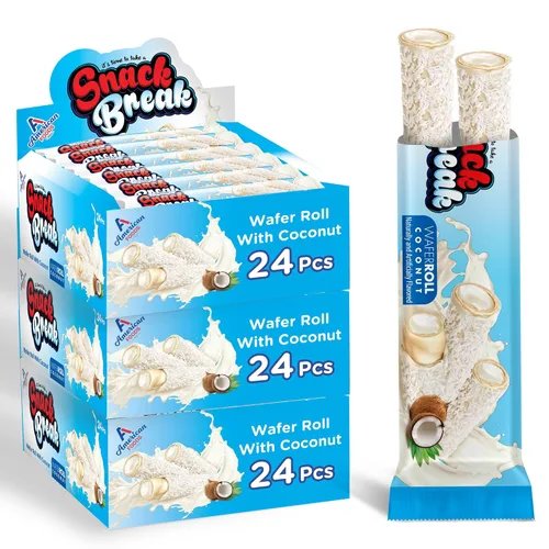 Vista 11 de Snack Break Snacks de oblea enrollada de coco con relleno cremoso de coco, bocadillos de oblea envueltos individualmente, (paquete de 24)