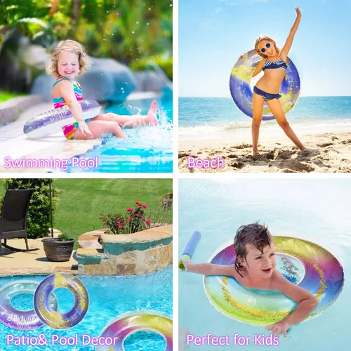 Vista 5 de Flotadores de piscina para niños, paquete de 3, anillos de natación inflables para niñas de 4 a 10 años, juguetes de tubos de piscina, flotadores