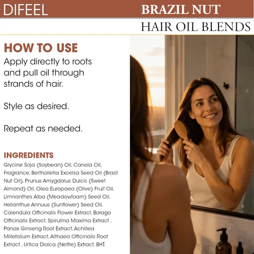 Vista 7 de Difeel Aceite natural para el cabello acondicionador profundo de alta calidad, aceite de nuez de Brasil, 2.5 onzas