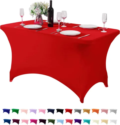 Vista 13 de Mantel de elastano para mesa de 6, 4 o 8 pies, universal, ajustable, para fiestas, banquetes, bodas y eventos, color verde manzana