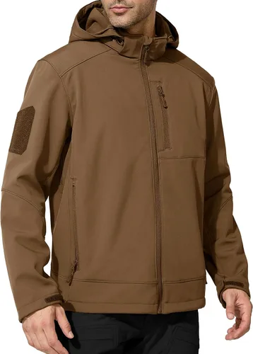 Vista 11 de FREE SOLDIER Chaqueta ligera con capucha impermeable para hombre, con forro polar, para invierno, con capucha, resistente al agua, para senderismo
