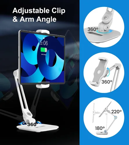 Vista 4 de Soporte ajustable para tablet de escritorio, soporte giratorio de 360° para iPad Air mini Pro de 4.7 a 12 pulgadas, iPhone, Samsung POS, Kindle
