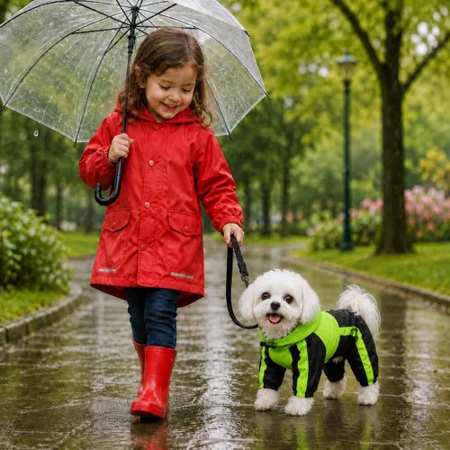 Vista 3 de Ropa para mascotas, abrigo impermeable de nailon para mascotas, chaqueta de lluvia adorable con capucha perfecta para razas de perros pequeños, Verde