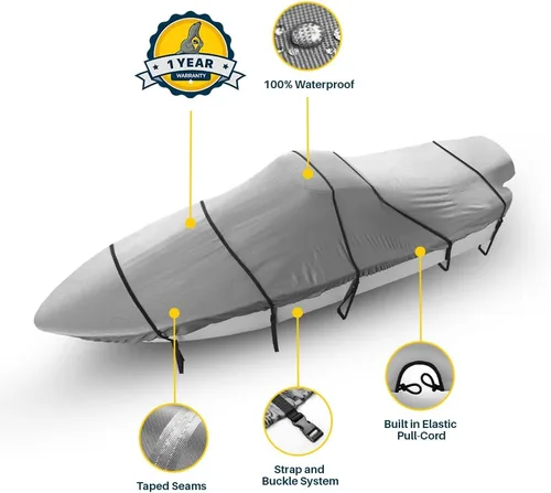 Vista 2 de Seal Skin Covers Funda Universal para Barco, Cubierta Impermeable de Grado Marino para 12'-14' L y Hasta 68" W, De Servicio Pesado y Resistente a