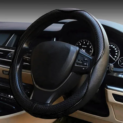 Vista 3 de LABBYWAY Funda de cuero de microfibra para volante, universal de 14.5-15 pulgadas, antideslizante, accesorios interiores de automóvil para hombres