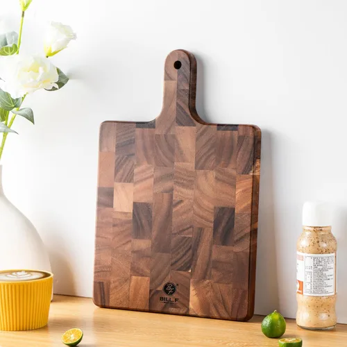 Vista 2 de Tabla de cortar de grano final con mango para carne, tabla de queso, verduras, pan, tabla de servir de madera decorativa para cocina y comedor, 13 x