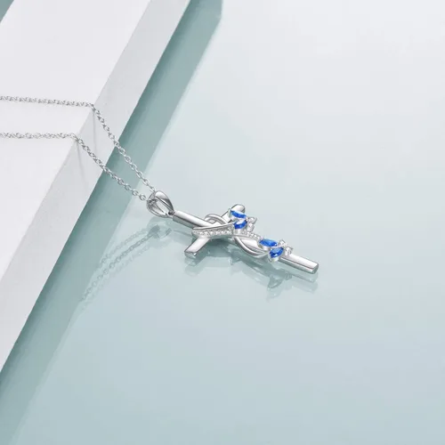 Vista 3 de POPLYKE Collar de cruz para mujer, plata de ley 925, collar con colgante de cruz, joyería de animales, regalos de Navidad para mujeres, madre