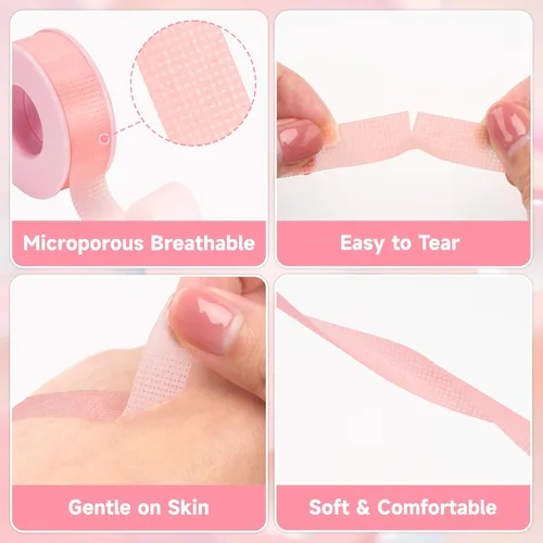 Vista 3 de G2PLUS Cinta de pestañas, 2 rollos de cinta de maquillaje de gel de silicona, cinta de pestañas rosa de 1/2 pulgada x 8 yardas, cinta de extensión