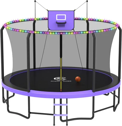 Vista 13 de Trampolín al aire libre con red para niños de 10 pies, 12 pies, 14 pies Púrpura