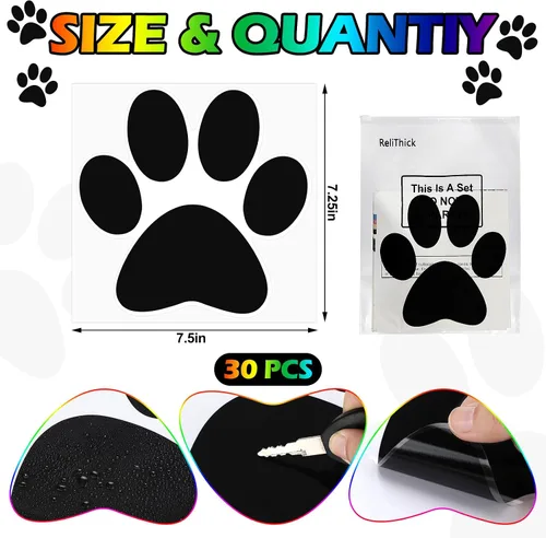 Vista 2 de ReliThick 30 Piezas Calcomanías de Suelo con Huellas de Patas 7.5" Huellas de Patas Grandes Adhesivo de Pared Autoadhesivo Calcomanía de Suelo