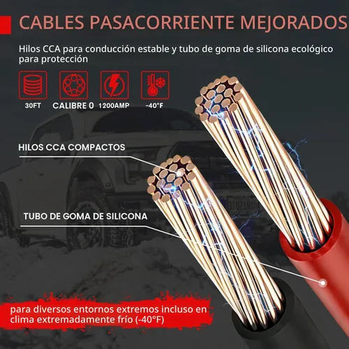 Vista 3 de FIERYRED Cables de puente de conexión rápida de calibre 0 de 30 pies, cables de refuerzo resistentes de 1200 A con bolsa de viaje, cable de arranque
